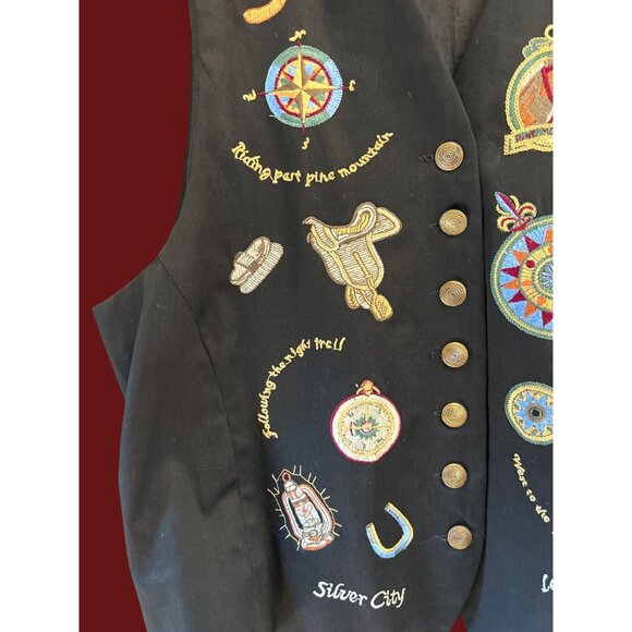 Vintage 1990s Carol Horn Patchwork Western Travel Vest Southwest Cowgirl Boho - Picture 3 of 7